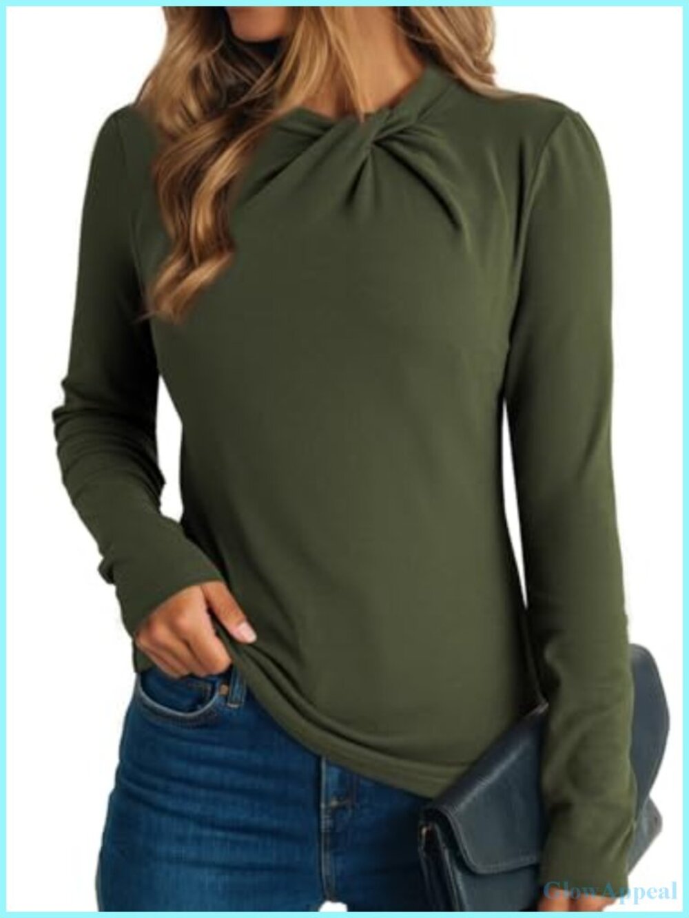 Womens Twist Knot Mock Neck Slim Fit Long Sleeve Thermal Business Casual Top